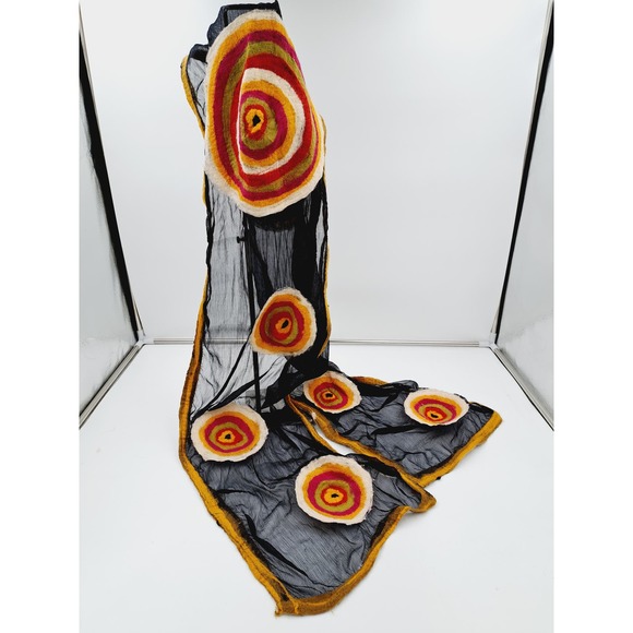 Pomegranate Moon Handmade Nepal Silk Wool Circle Scarf Black Pink Yellow White - Picture 1 of 10